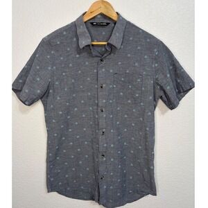 TravisMathew Mens Medium Short Sleeve Button Down Shirt Blue Gray Agave Print